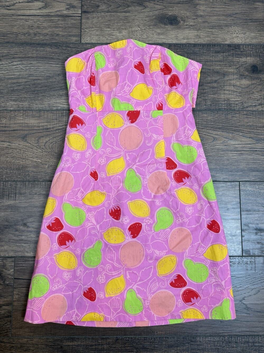 LILLY PULITZER Pink Dress Strapless Keyhole Marzipan Fruit Salad White Label 2
